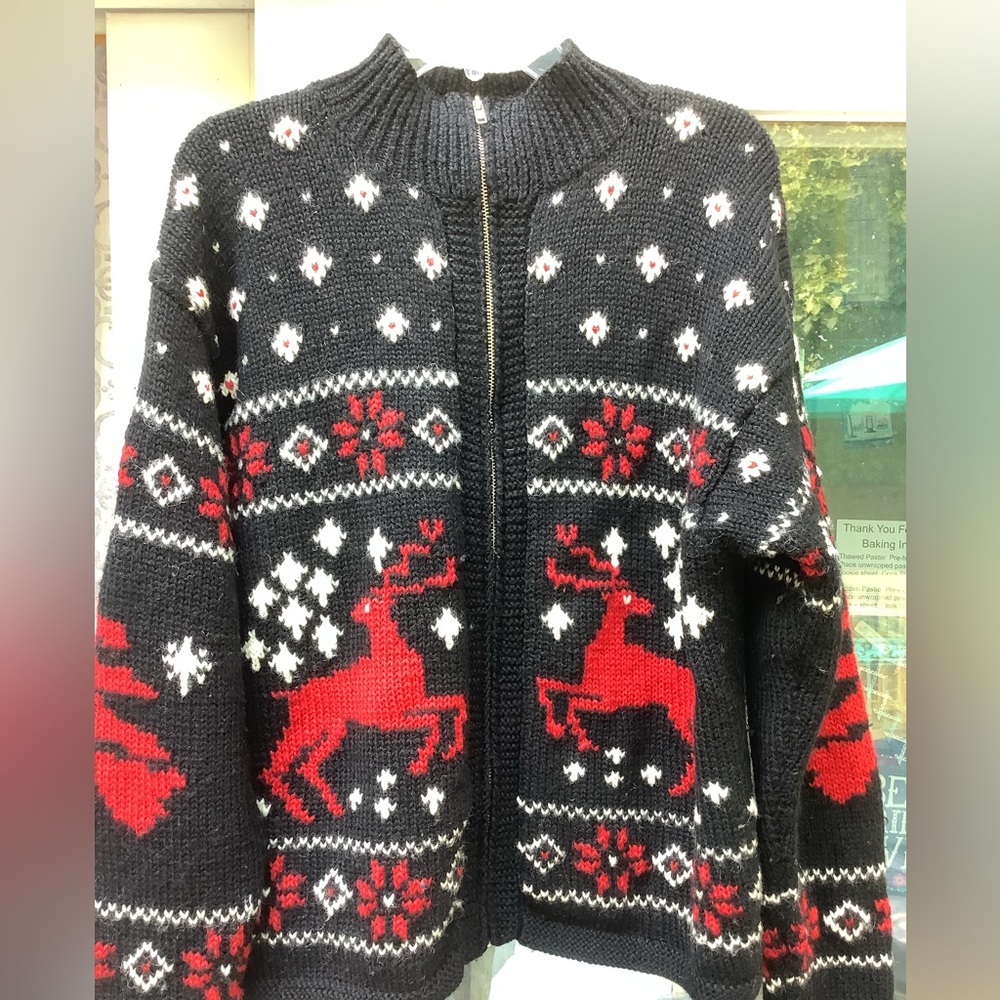 Ralph Lauren Rare reindeer snowflake zip front cardigan ladies med